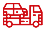 A red truck transporting a car on its flatbed, showcasing a car carrier in action.